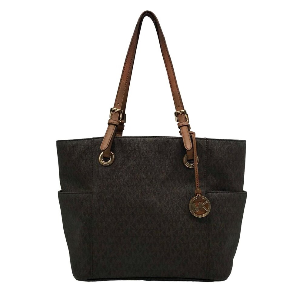 Michael Kors Brown Signature Coated Canvas Jet Set East/West Tote